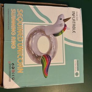 Inflatable Sequined Unicorn Swimming Ring huge pool float rainbow summer beach